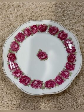 Antique 1920s Z.S. & Co VTG Bavaria Porcelain Dinner Plate Pink Rose Floral 9.5”